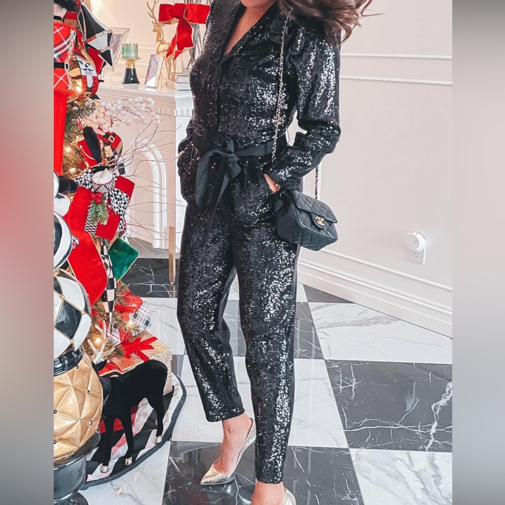 Beautiful Sequence Jumpsuit With Ribbon Belt - image 1